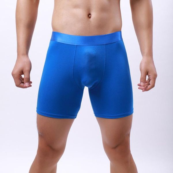 Underpants Mens Underwear Algodão Boxer Shorts Long Leg 3D Mold Cup Sports Underpant Laranja Branco Preto Azul Red272f