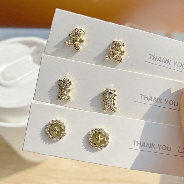 

romantic jewelry cubic zircon cz cute animal stud earrings for women 14k real gold heart, Golden;silver