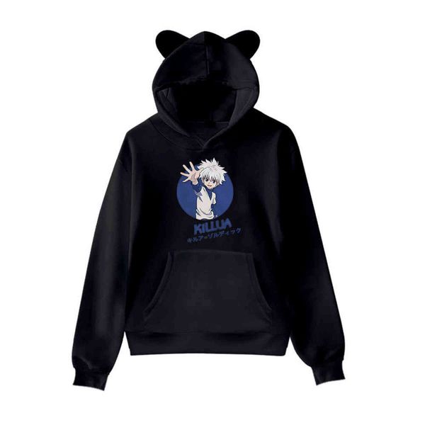

new print anime hunter x hunter hoodie sweatshirt kids kawaii cat ears hoodies boys girls cartoon streetwear tracksuits clothing y1109, Black