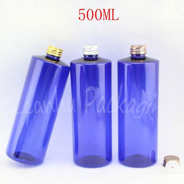 

blue plastic bottle with aluminum screw cap , 500cc shampoo / shower gel lotion empty cosmetic container storage bottles & jars