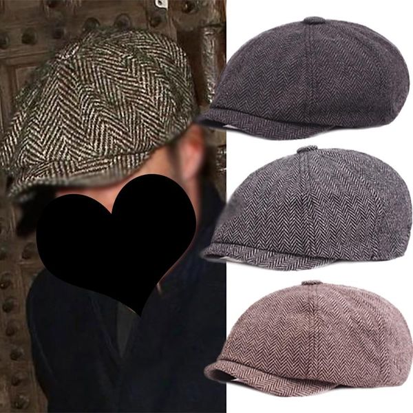 

berets men tweed sboy hat british art beret hats wild herringbone brim octagonal street caps winter spring hip hop cool, Blue;gray