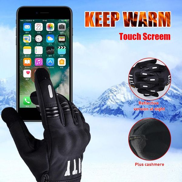 

cycling gloves 2021 winter touchscreen windproof outdoor sport ski for bike bicycle scooter motorcycle warm glove, Black