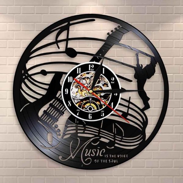 Relojes de pared, reloj de arte de guitarra, decoración de música Rock, citas de registro es la voz del alma, regalo de guitarrista