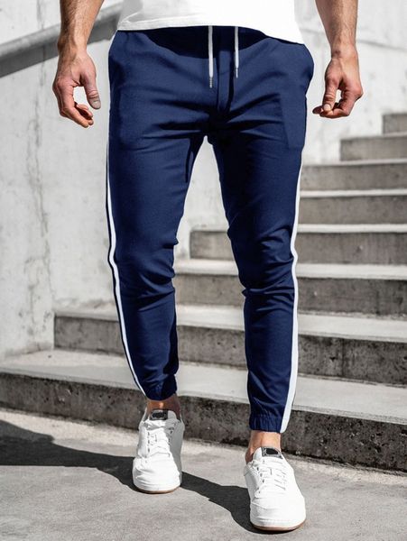 

men contrast sideseam drawstring waist pants i8il#, Black