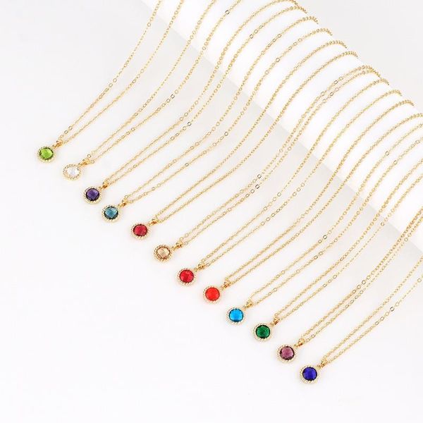 

pendant necklaces 12 birth months round glass necklace for women birthstone transparent zircon charms birthday gifts jewellry, Silver