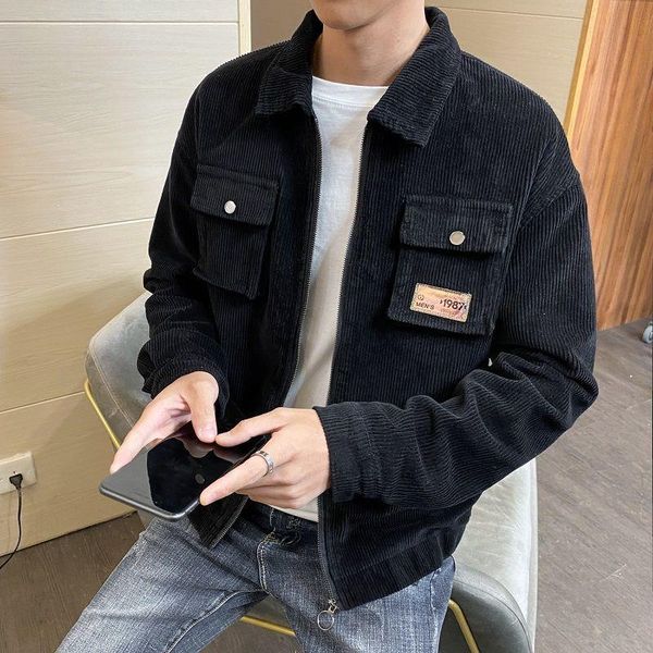

men's jackets corduroy jacket autumn and winter youth fashion trend warm casual light grass, Black;brown