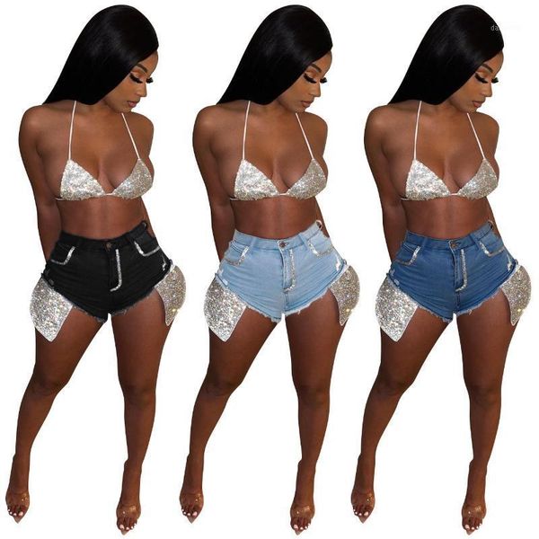 

women's jeans 2021 summer female shorts beach denim women mid waist slim booty biker short, Blue