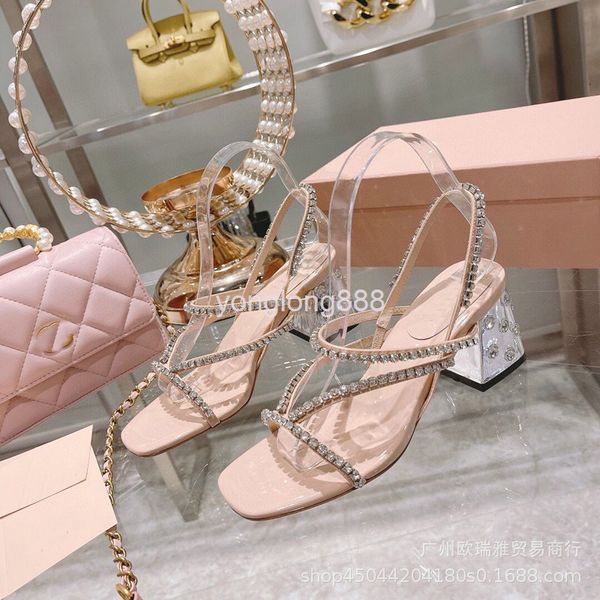 

dress shoes spring and summer one line sandals fashion round head fairy style thick heel temperament high-heeled dress shoes, Black
