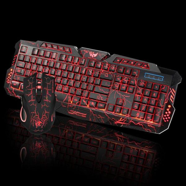

tricolor backlit wired gaming keyboard set colorful glow mouse russian combos