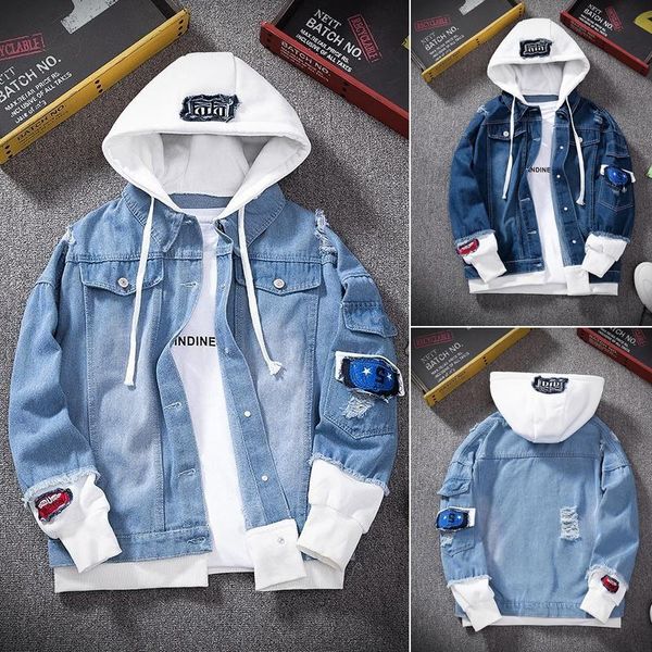 

men's jackets men jeans jacket hooded coat denim with hood autumn casual streetwear hip hop for, Black;brown