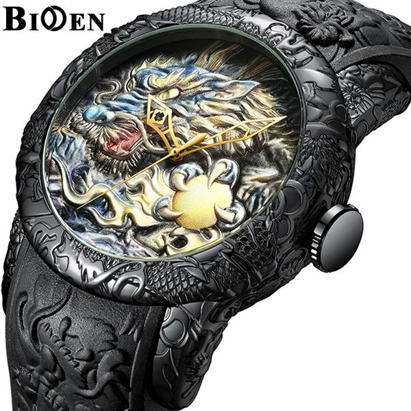 

wristwatches black gold 3d dragon sculpture watch men quartz watches waterproof big dial creative male clock brand engraved wristwatch, Slivery;brown