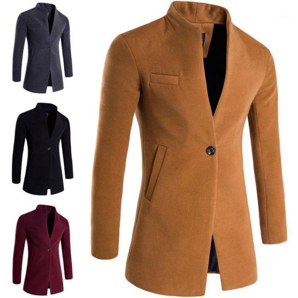 

women's trench coats men's autumn and winter windbreaker fashion korean pure wool coat stand collar slim medium length, Tan;black
