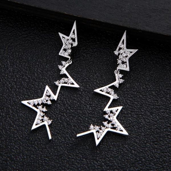 

dangle & chandelier design luxury geometric shape cubic zircon drop earrings for women engagement party dinner dress jewelry e5667, Silver