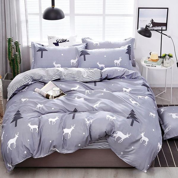 

bedding sets 2021 home textile christmas moose duvet cover pillowcase flat bed sheet girl teen boy linens set king 4pcs