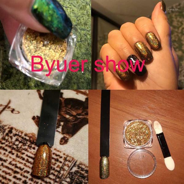 

1pcs holo nail glitter powder laser 0.2g gold mirror effect pigment dust for nails uv gel polish chrome glitters #1, Silver;gold