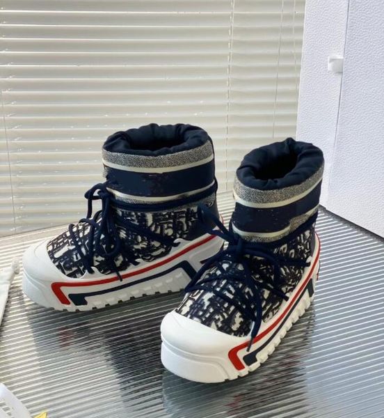 

luxury alps and ankle snow boots winter navy shiny nylon print upper paired with cross lacing size 35-41, Black