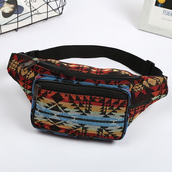 

boho pochete sac banan vintage geometric canvas waist bag shoulder bag fanny pack outdoor