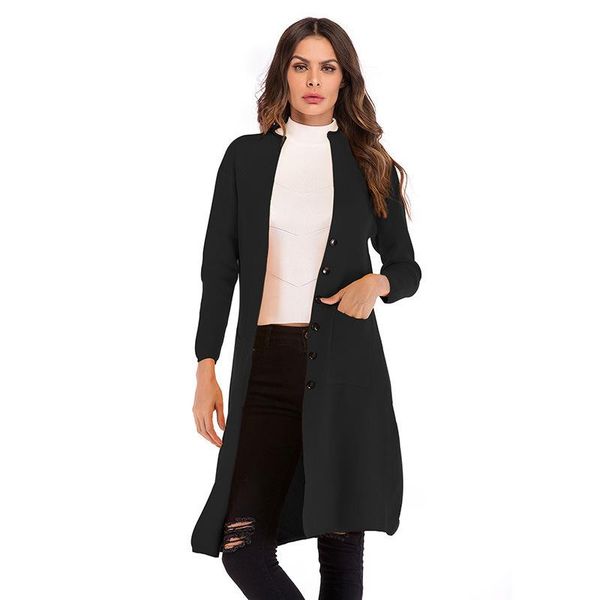 

fall / winter 2021 european and american women's loose long sleeve knitted pure color shawl jacket cardigan jackets, Black;brown