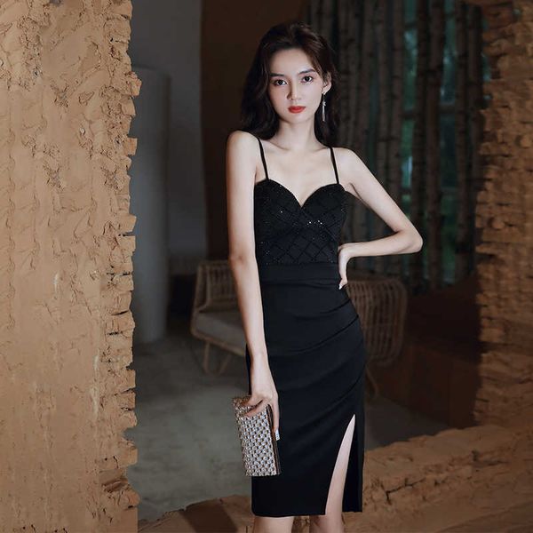

luxury prom dresses slim banquet evening 's suspender hip wrap skirt party small black skirt short night show