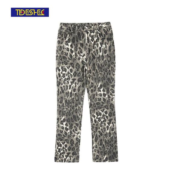 

men's jeans men's clothing full of leopard print design retro hip hop streetwear straight-leg pants men oversized loose trousers, Blue