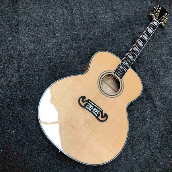 Custom Grand GJ200FR Guitare acoustique Jumbo de 43 pouces en bois d'érable flammé Reliure d'ormeau de couleur naturelle