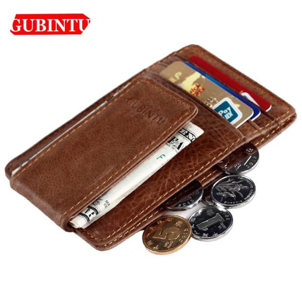 

wallets gubintu genuine cow leather thin short men id card holder vintage rfid brand purse for male, Red;black