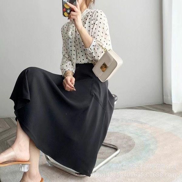 

women's blouses & shirts fashion wn2021 slim shirt white chiffon polka dot long sleeve irregular two piece set 38107