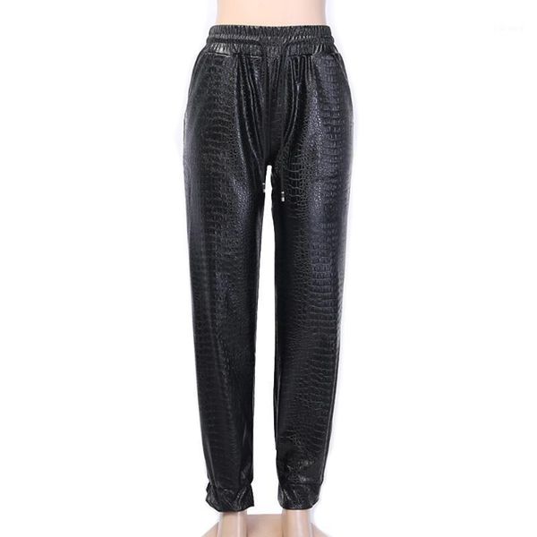 

women's pants & capris women bodycon harem long pantalones trousers ladies high waist elastic pencil pu leather pantalon femme cargo, Black;white