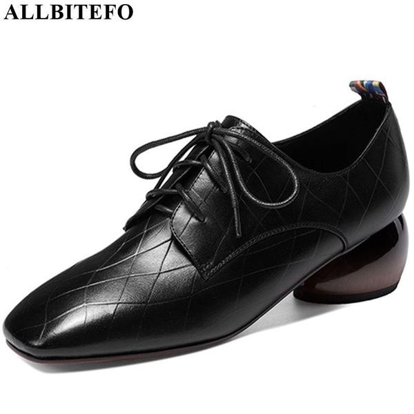 

dress shoes allbitefo real printing genuine leather leisure ladies women heels casual high heel brand spring autumn girl, Black