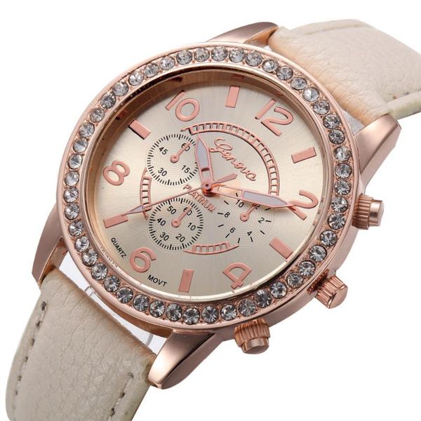 

wristwatches fashion women's watches geneva retro luxury diamond digital dial reloj hombre quartz wrist saat bayan leather band saatler, Slivery;brown