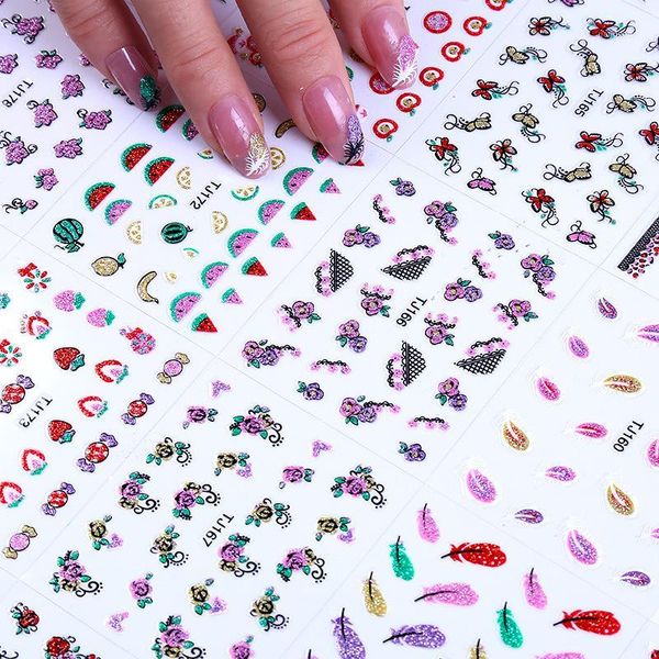 

colorful feather nail art accessories 3d stickers sliders flowers leaves geometry adhesive decals decorations1, Black