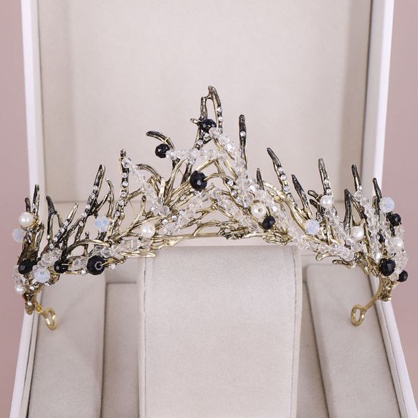 

ailibride gold crystal pearl queen crown wedding tiaras and crowns bridal diadem handmade hair jewelry wedding hair accessoriesdio chan cont, Golden;white