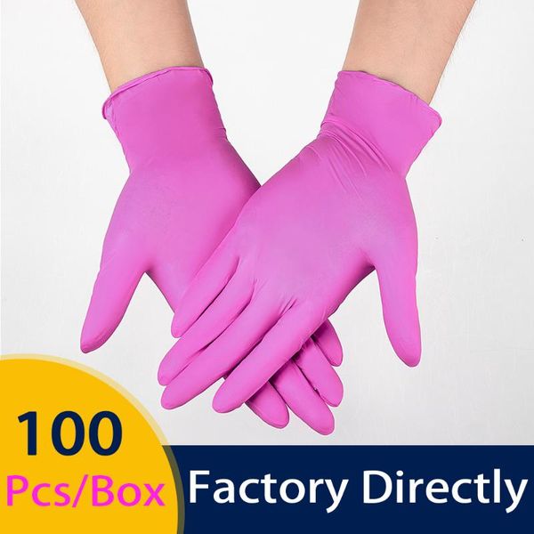

disposable gloves nitrile pink 100pcs/box food grade waterproof allergy work safety household synthetic