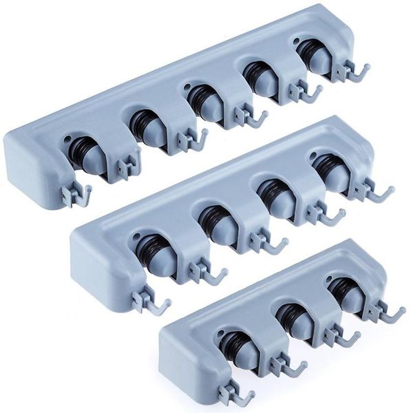 

hooks & rails wall mounted storage mop holder brush broom hanger rack kitchen organizer with accessory hanging tool
