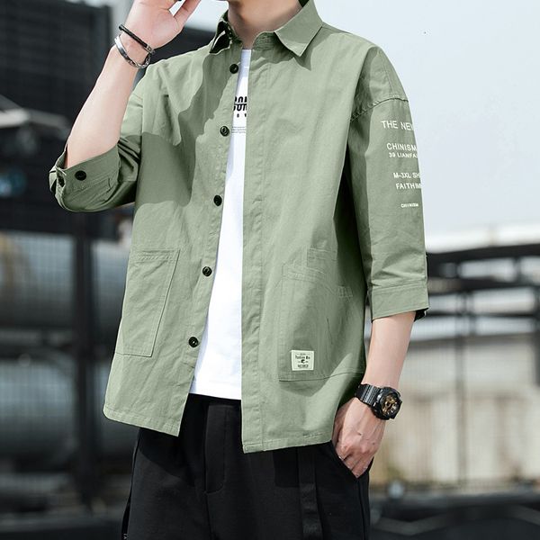 

men's shirt spring and autumn 2021 new korean fashion cool casual loose 3 / 4 sleeve tooling coat men, White;black