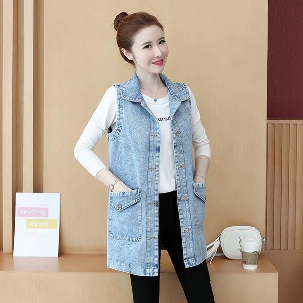 

women's vests spring autumn fashion women clothing sleeveless vest jacket mid-length denim plus size chaleco mujer femme y329, Black;white