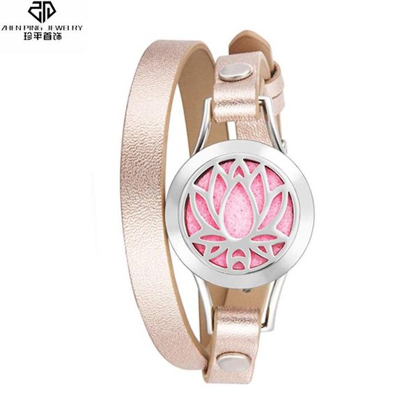 

charm bracelets essential oil diffuser locket bracelet genuine leather cuff women jewelry, Golden;silver