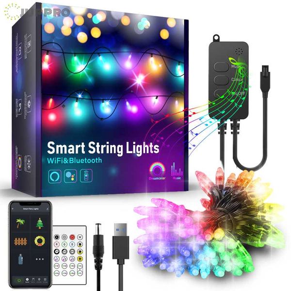 

strings outdoor led lights garland string waterproof fairy for decoration wifi bluetooth work with alexa & google