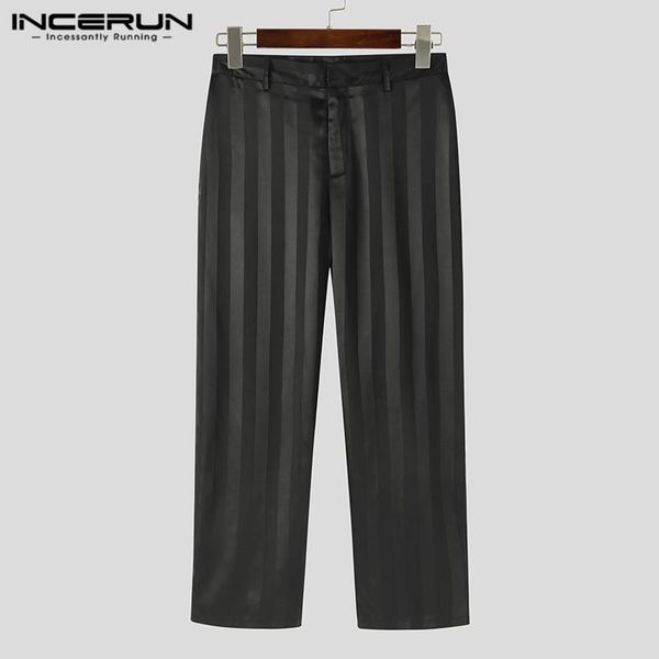 

fashion men casual striped pants joggers loose button leisure straight trousers streetwear thin pantalones hombre s-5xl incerun men's, Black