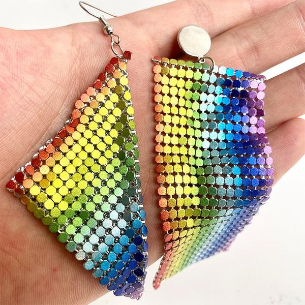 

dangle & chandelier rainbow national flag earrings zebra leopard painting long drop woman eardrop aluminium sheet material night club cool a, Silver
