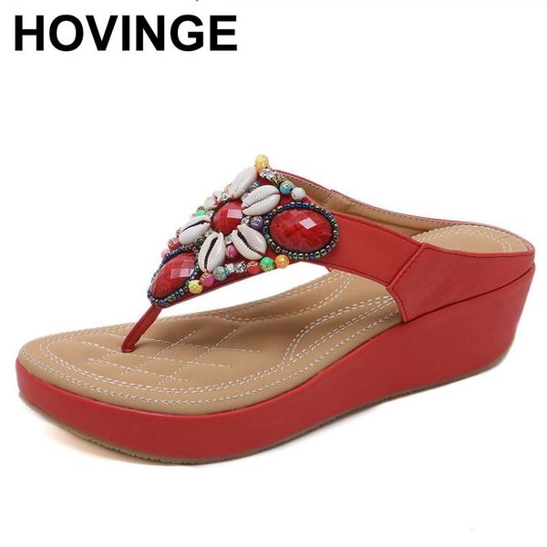 

slippers hovinge 2021 summer ethnic sandals bohemian beads wedge platform large size 35-42 comfortable shoes woman, Black