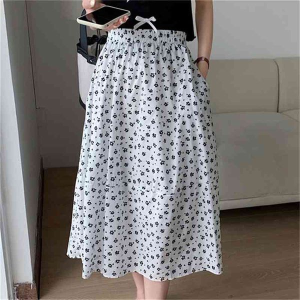 

skirts new design lady ol printed pockets stylish a-line femme chic gentle women florals all match loose-fitting 9enm, Black