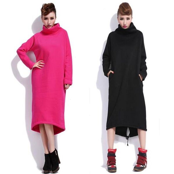 

casual dresses 2021 autumn women maxi long hoodies sweater dress,thickening with velvet winter dress,plus size outwear l-6xl, Black;gray