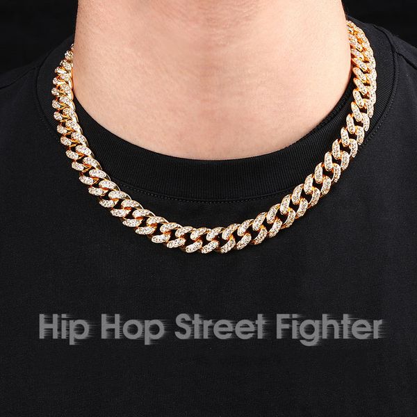 ZB002 Festa Favor Hip Hop Street Fighter Chaves Colares Trendsetter Cuba Chain incrustada com 12mm bracelete de diamante completo para homens e mulheres