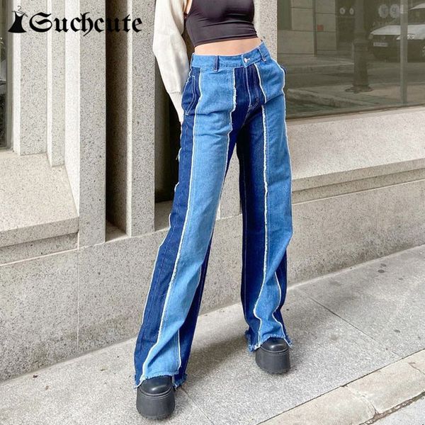 

women's jumpsuits & rompers grunge aesthetic women straight pants high waist y2k patchwork tassel jeans trousers streetwear fashio, Black;white
