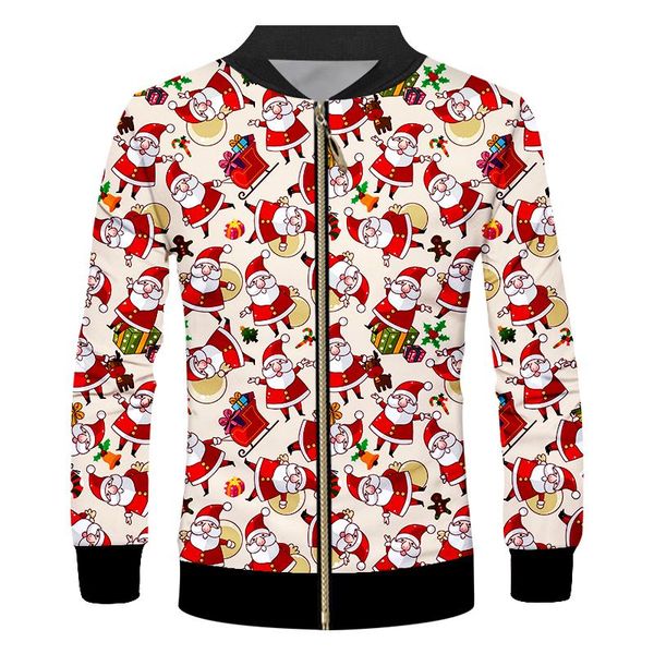 

men's plus size outerwear & coats jackets personality christmas 3d printed zipper jacket santa claus man gingerbread xmas party coat 6x, Black;brown