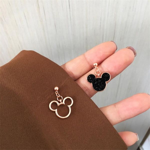 

stud cute mouse earrings crystals black hollow anime charm jewelry for women korean fashion gift wedding cartoon accessories, Golden;silver