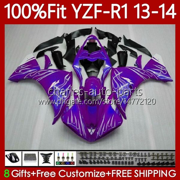 OEM Body Kit für Yamaha YZF-R1 YZF1000 YZF R 1 Purple Flames 2013–2014 Moto-Karosserie 97Nr. 90 YZF R1 1000 CC 2013 2014 1000CC YZF-1000 YZFR1 13 14 Spritzguss-Verkleidung