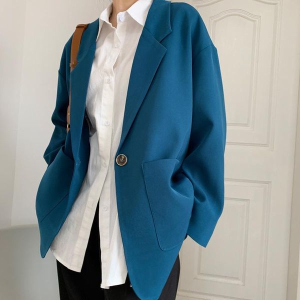 

women's suits & blazers 2021 women spring coat turn down collar one button blazer feminino vintage ladies casaco for clothes, White;black