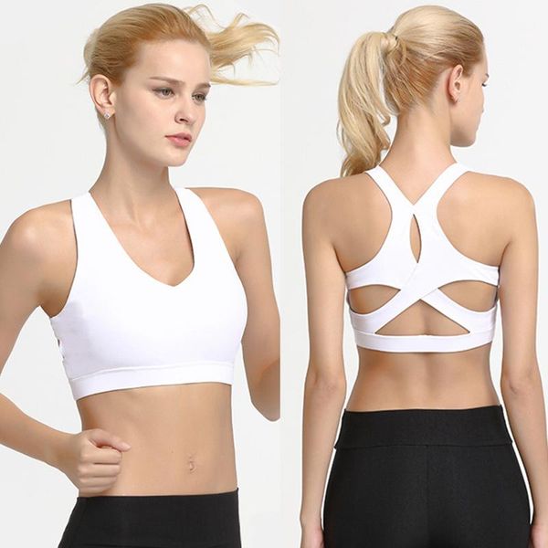 

gym clothing sports bras for activewear strappy padded workout yoga bra running medium support, White;black